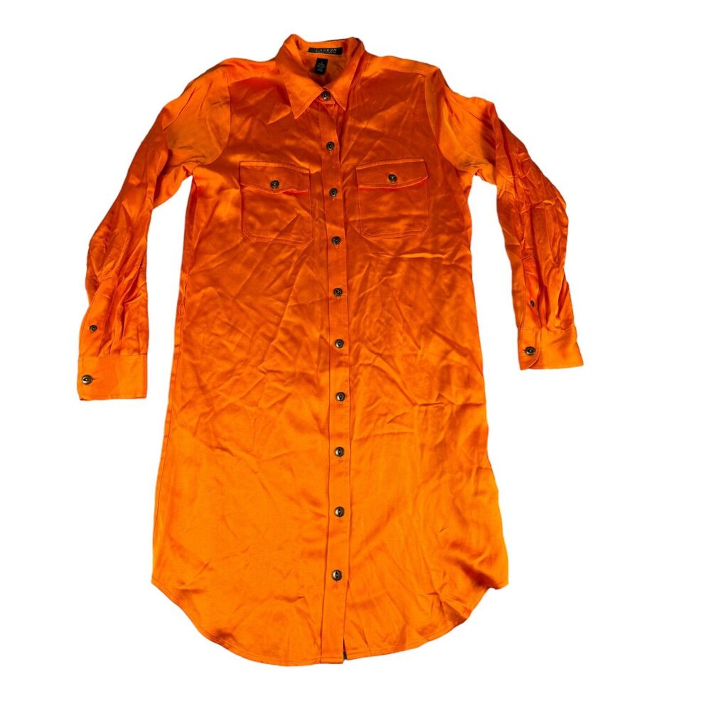 Lauren Ralph Lauren Shirt Dress Women's 4 Orange Satin Long Sleeve Button Up Top